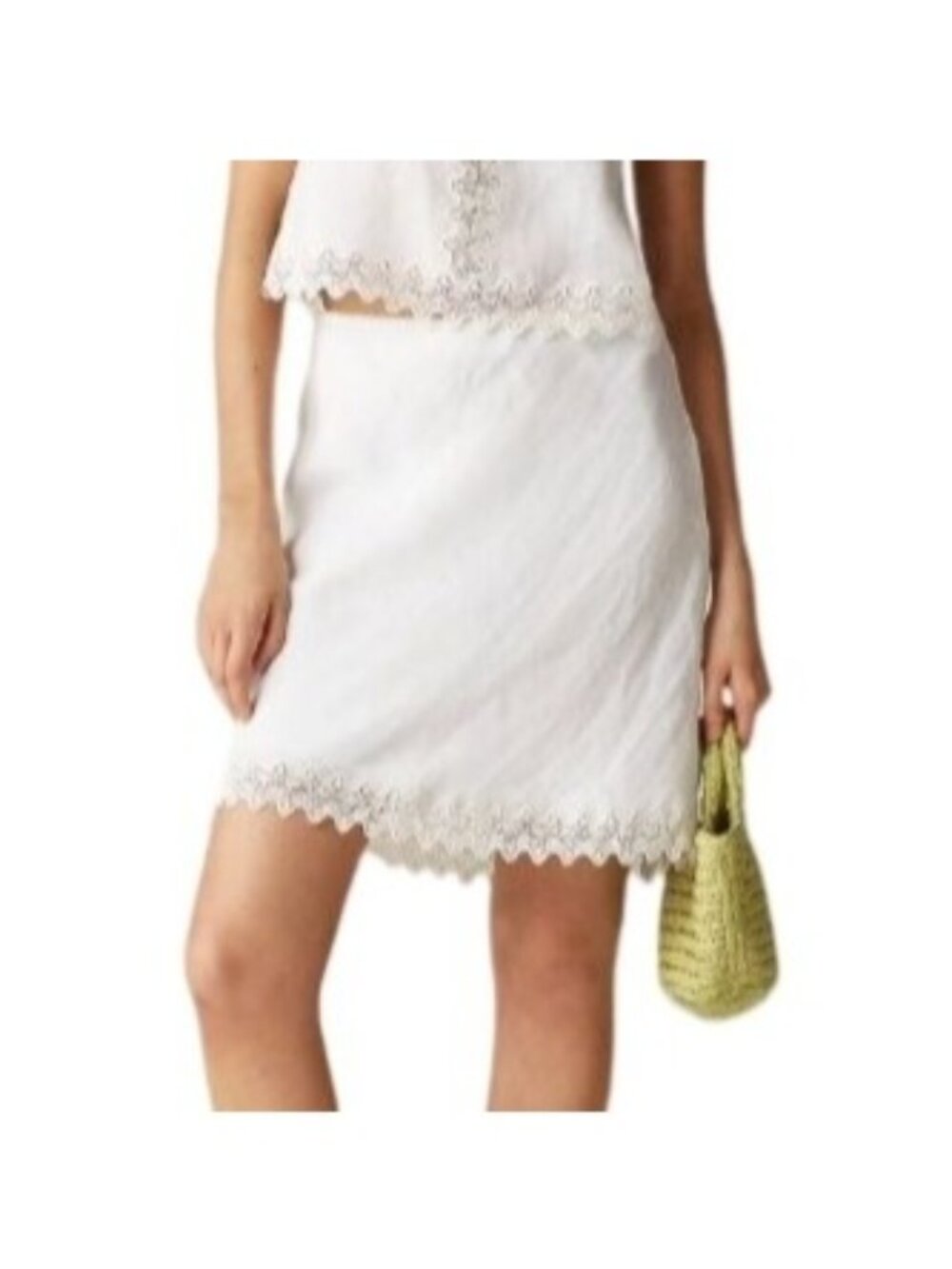 NWT J.Crew Gwen Lace-Trim Slip Skirt Sz Large White Linen Summer Feminine Chic